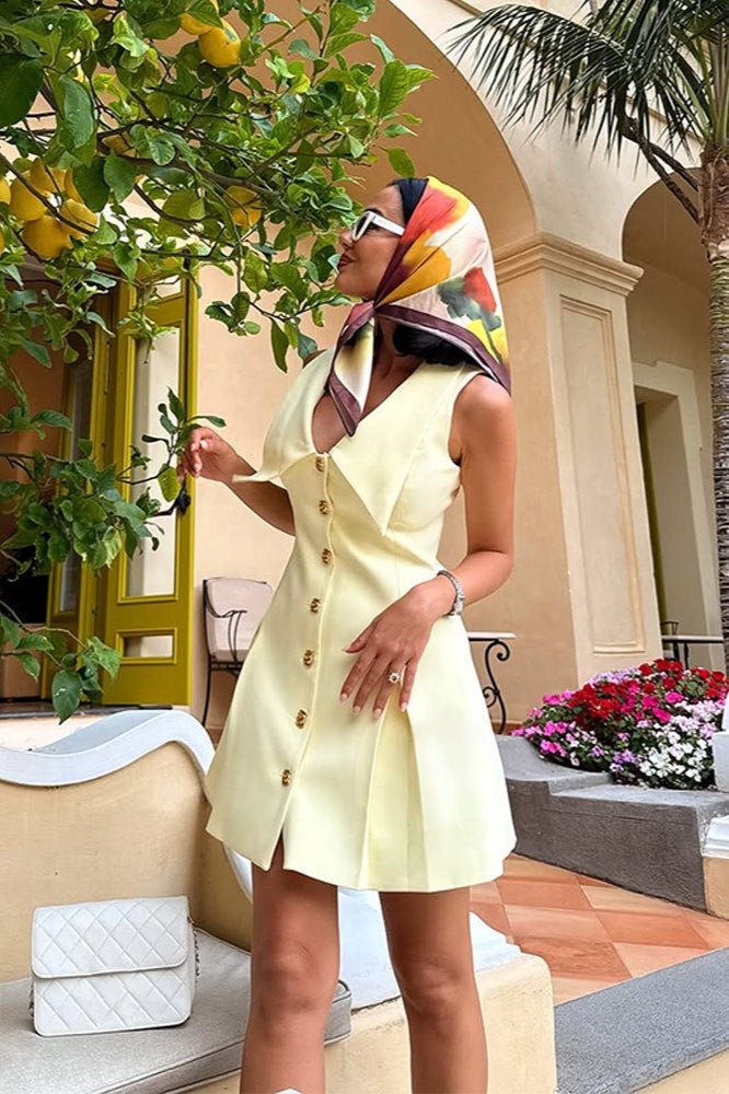 Simple Sleeveless Lapel Button Waist Mini Dress image 4