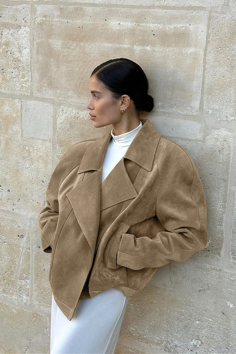 Vintage Suede Lad-Style Notch-Collar Coat image 1