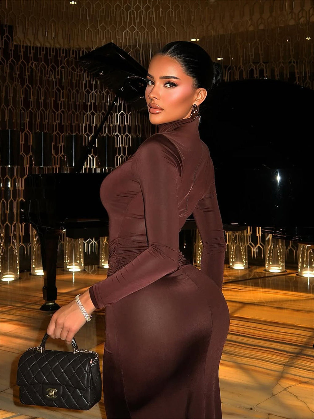 Metallic Accent Solid Bodycon Party Dress image 3