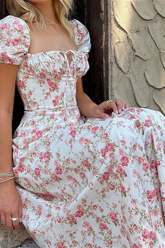 Puff Sleeve Vintage Elegant Floral Dress image 2