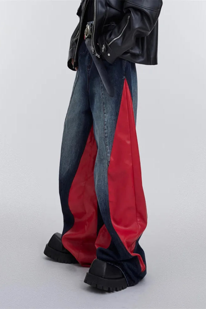 Wide Leg PU Leather Patchwork Jeans image 29