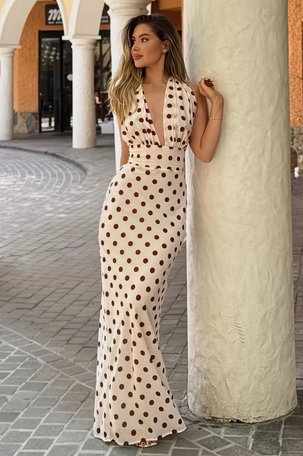 Polka Dot Spaghetti Strap Open Back Bodycon Vacation Dress image 1