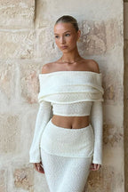 Sexy Off-Shoulder Cropped Top High-Waisted Solid Skirt Two Piece Set image 2