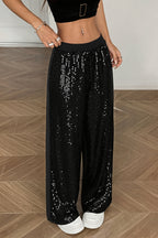 Sexy Sequin Patch Elastic Waist Straight Pants image 2