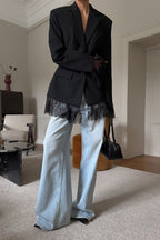 Black Lace Panel Blazer Jacket image 3