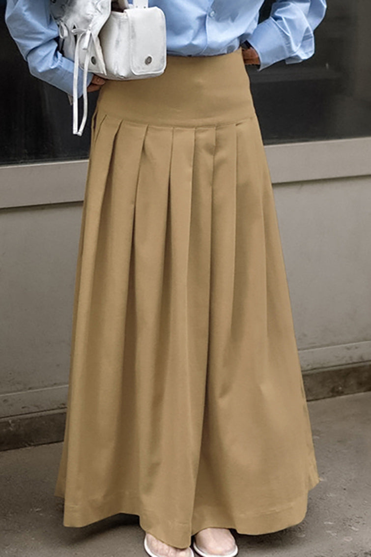 Vintage Solid Color Pleated Midi Skirt image 1