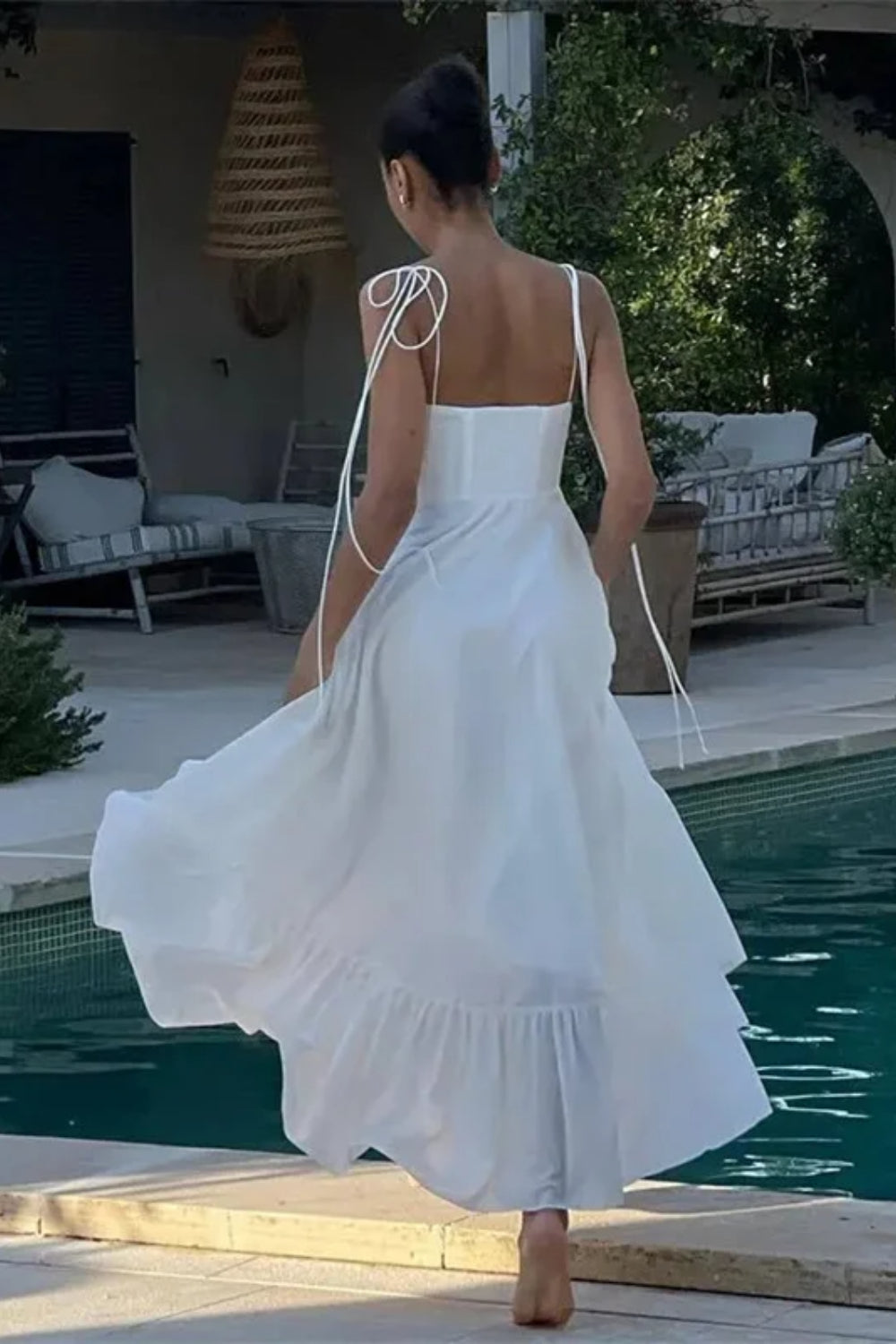 Textured Satin White Corset Maxi Dress image 3