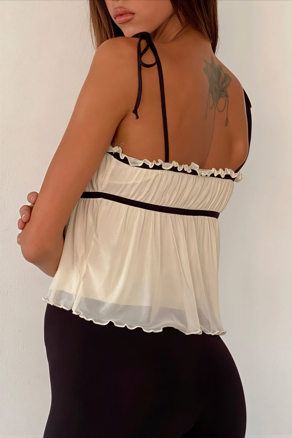 Solid Ruffle Hem Tie Bow Cami Top image 2