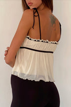 Solid Ruffle Hem Tie Bow Cami Top image 2