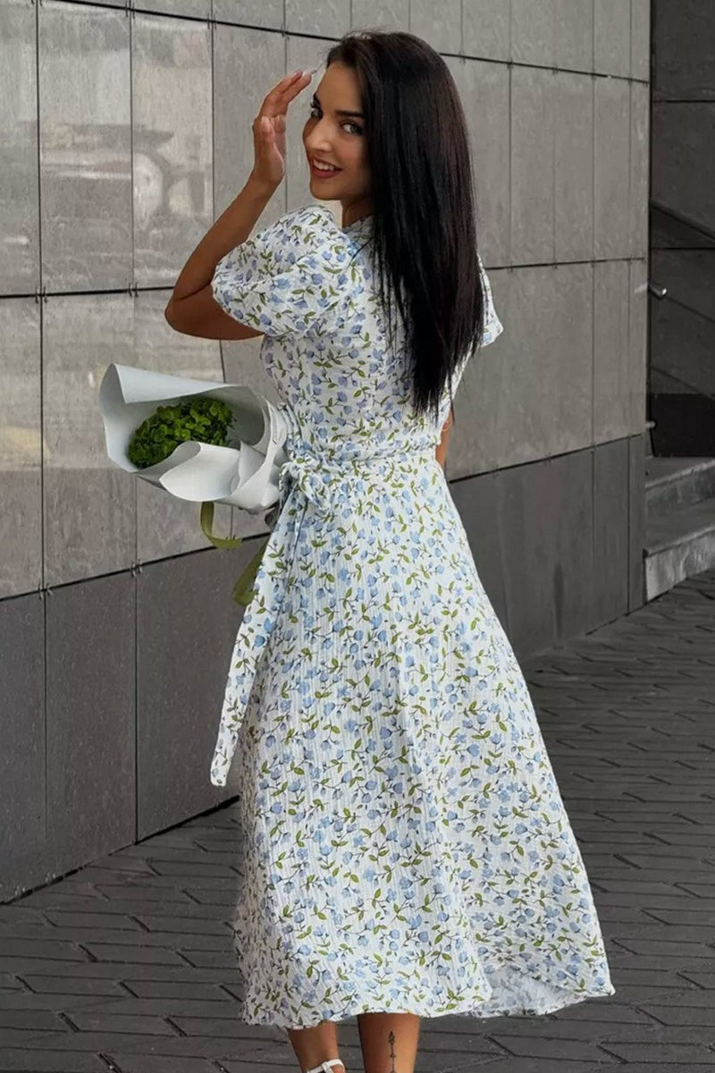 Printed Puff Sleeve Cotton Midi Dress image 5