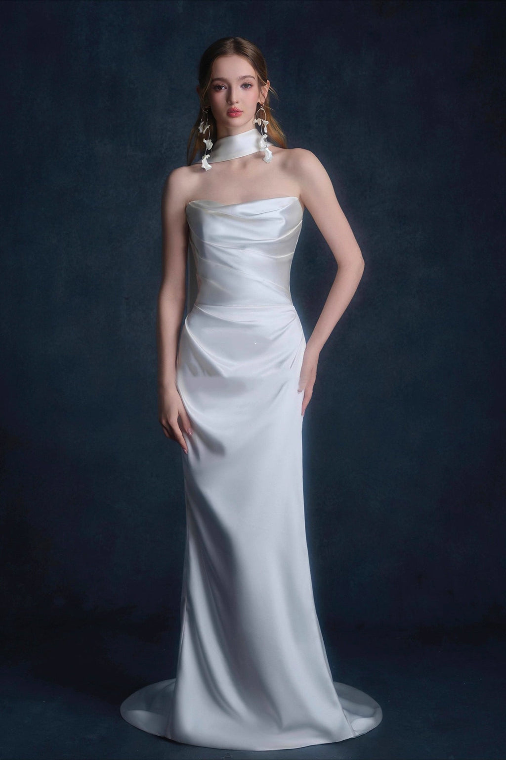 Satin Minimalist Bandeau Mermaid Reception Dress image 1