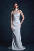 Satin Minimalist Bandeau Mermaid Reception Dress image 1
