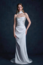 Satin Minimalist Bandeau Mermaid Reception Dress image 1