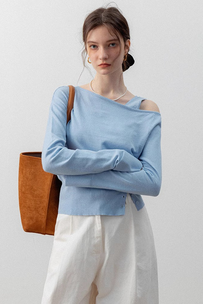 Asymmetric Neckline Elegant Knit Top image 8