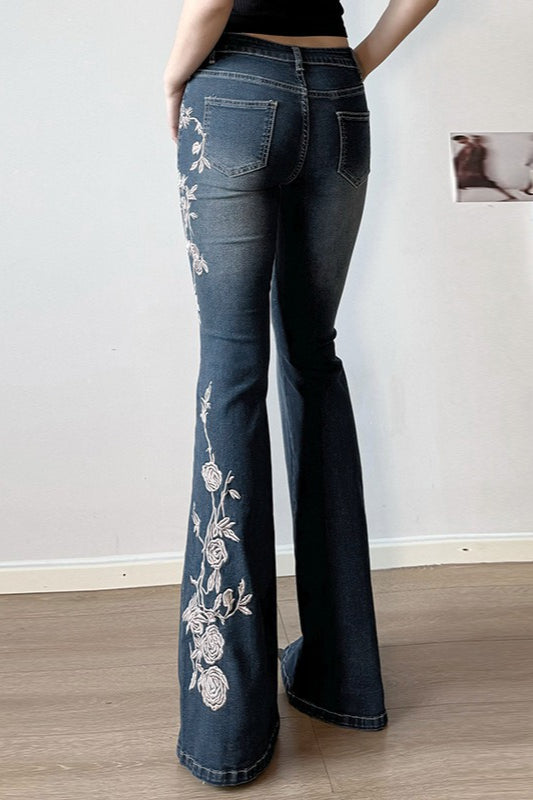 Vintage Gradient Rose Embroidery Bootcut Jeans image 4