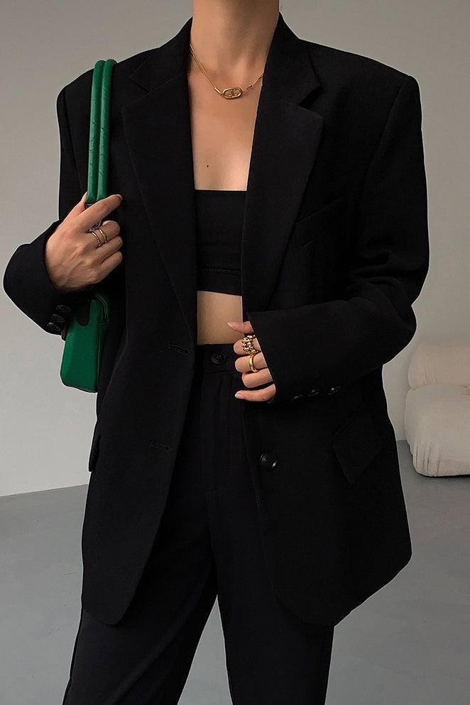 Black Slouchy Retro Style Blazer image 3