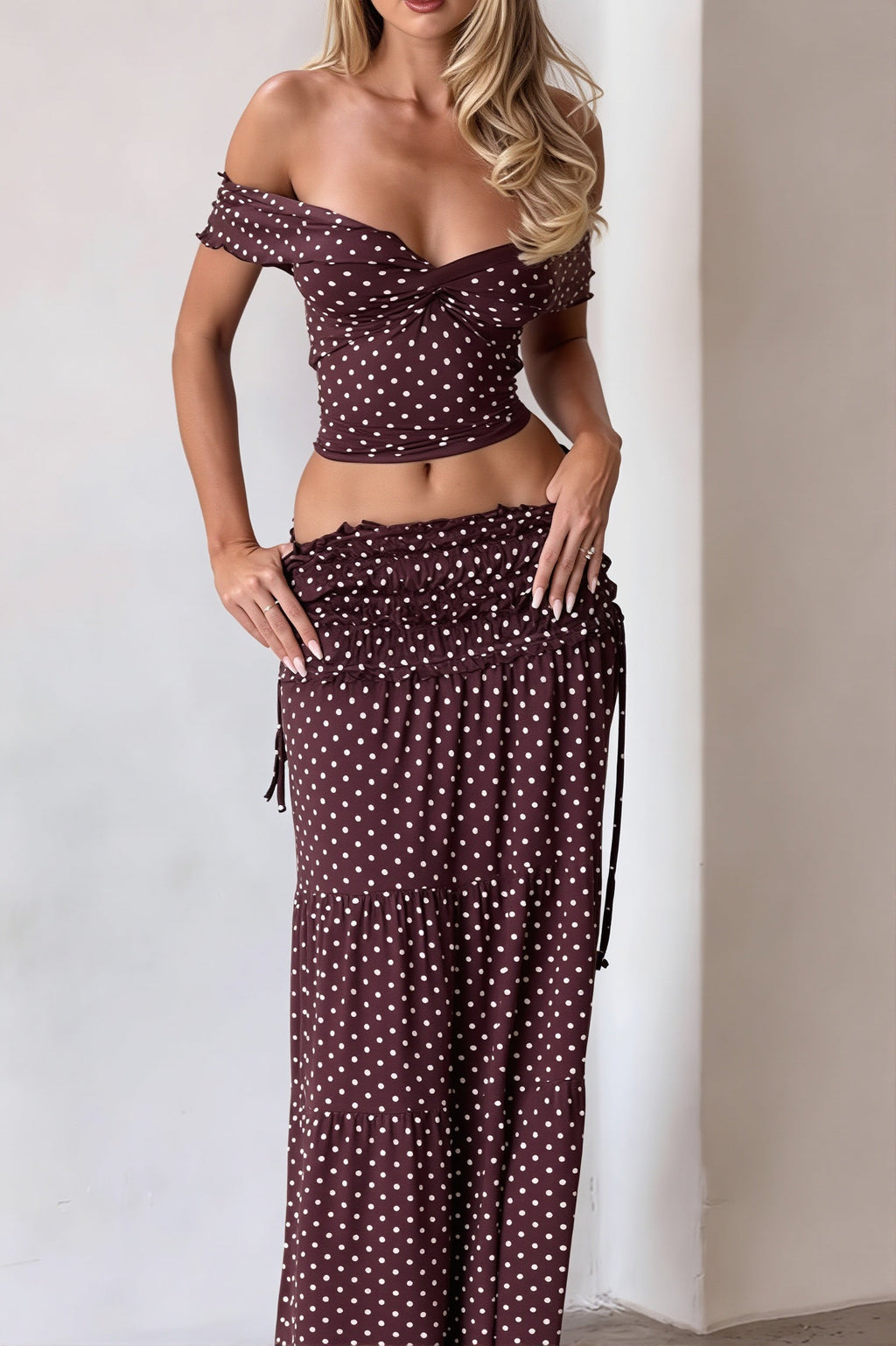 Sexy Off Shoulder Crop Top Polka Dot Fish Tail High Rise Skirt Sets image 5
