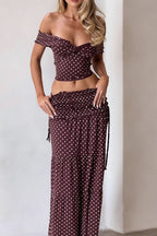 Sexy Off Shoulder Crop Top Polka Dot Fish Tail High Rise Skirt Sets image 5