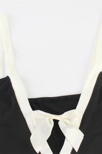 Sexy Cami Dress with Bow Detail Color-block Bodycon Maxi Dress image 4