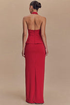 Solid Halter Backless Maxi Formal Dress image 8