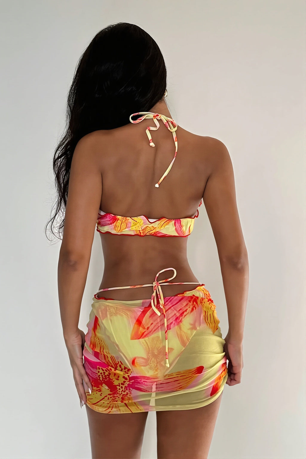 Print Halter Backless Bikini Set Three Piece Swim Sets image 4