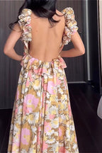 Ruffled V Neck Sleeveless Slim  Fit Floral Dress image 3