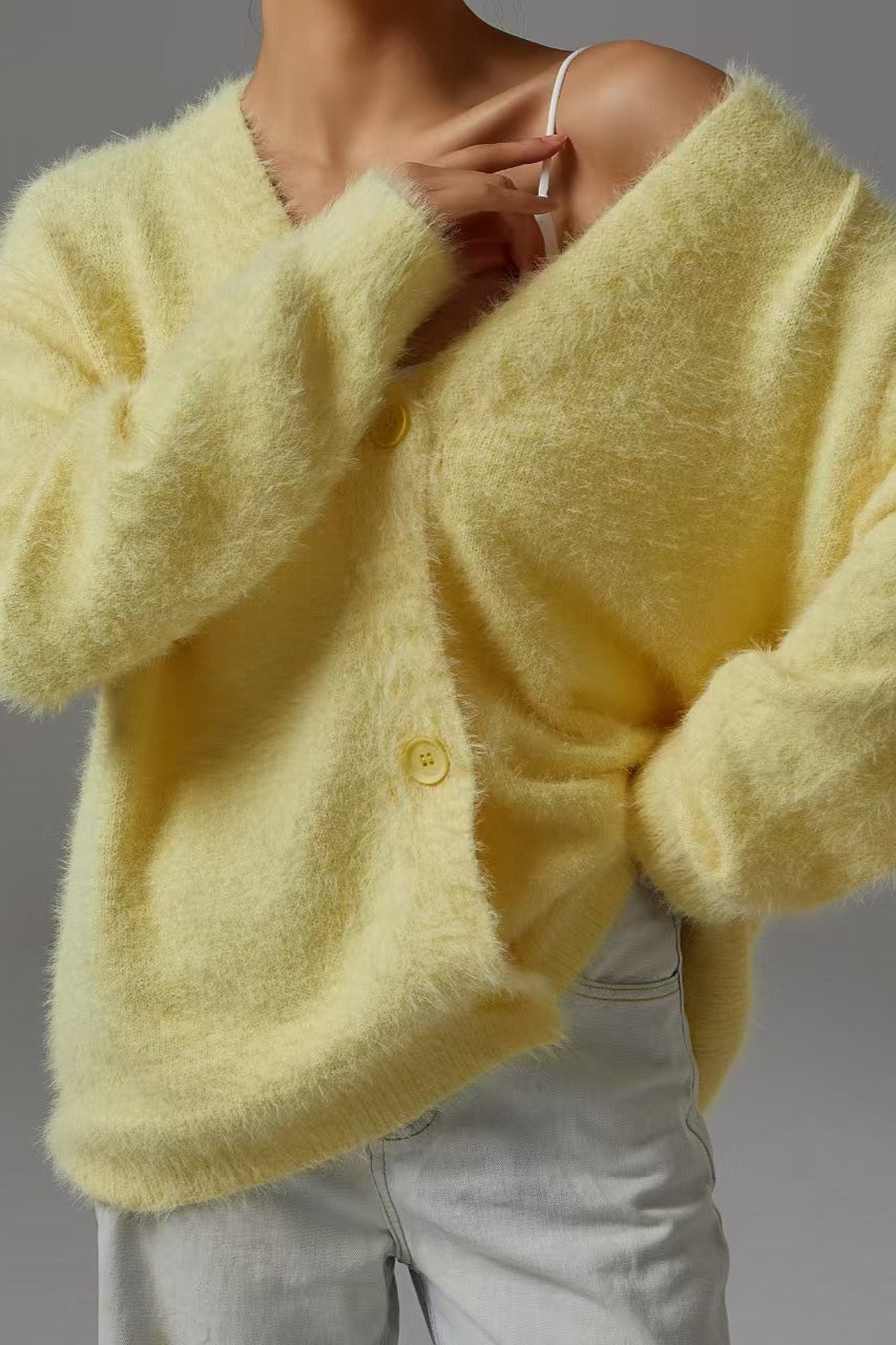 Faux Fur Blend V-Neck Cardigan image 11