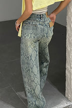 Washed Snake Print Straight Jeans image 4