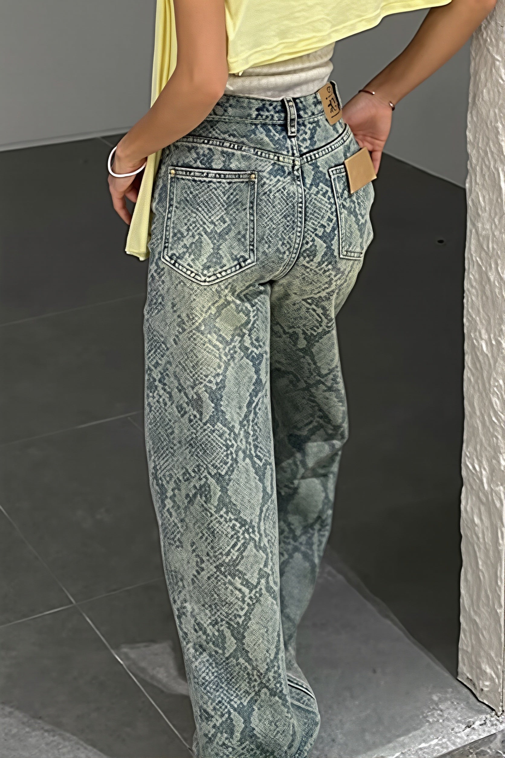 Washed Snake Print Straight Jeans image 4