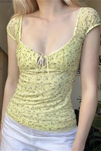 Vintage Cutout Tie Waist Yellow Floral Blouse image 1