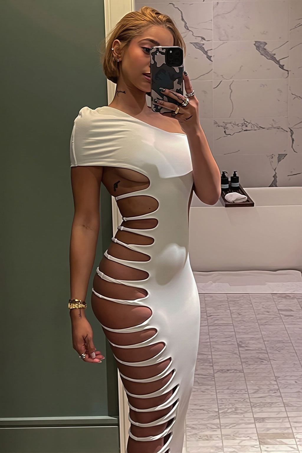 One Shoulder Sleeveless Side Cutout Bodycon Maxi Dress image 5