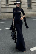 French High-End Solid Slim Asymmetric Long-Sleeve Maxi Dress image 1