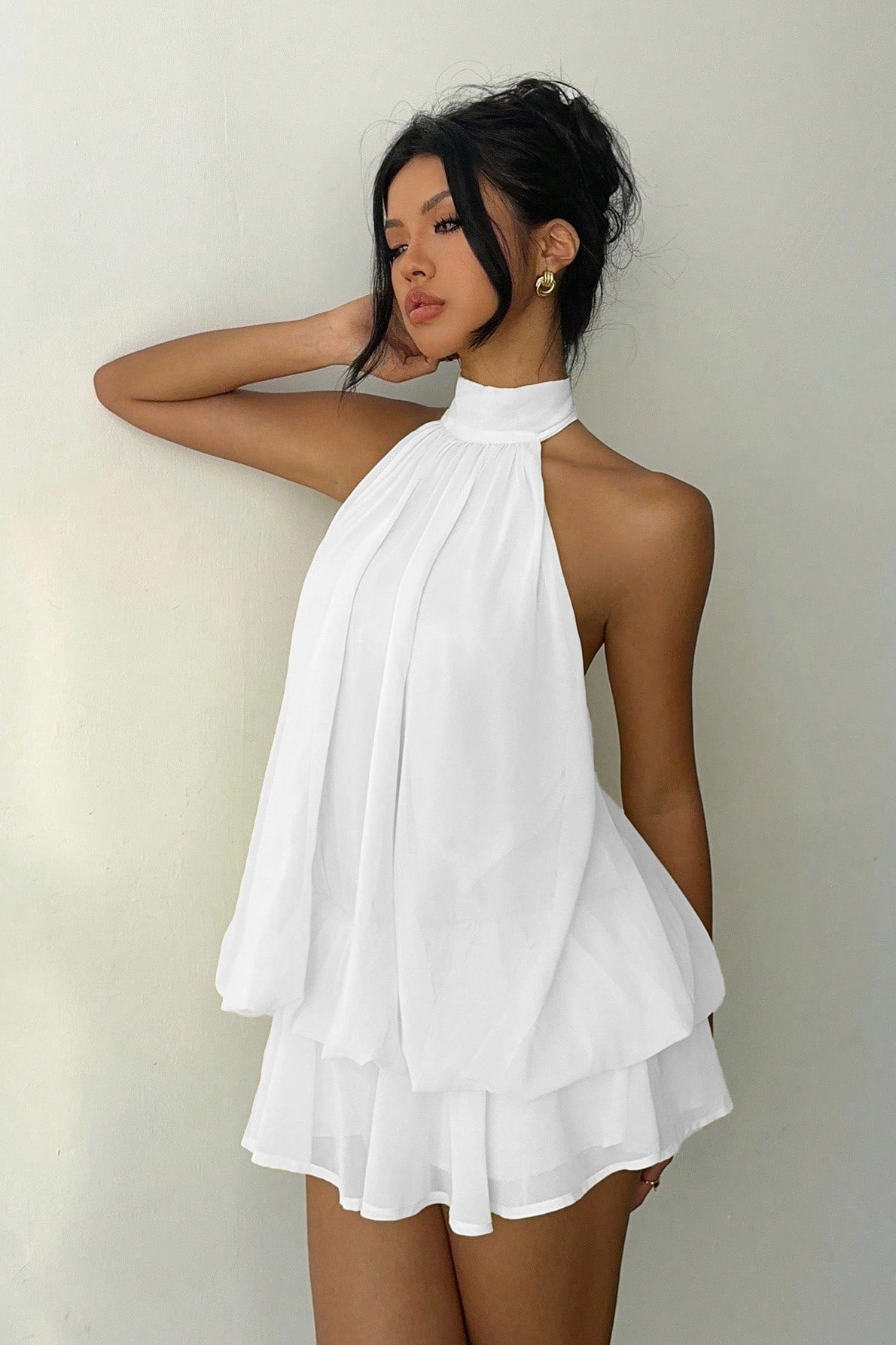 Solid Halter Cutout Back Tie Waist Cinch Mini Dress image 7