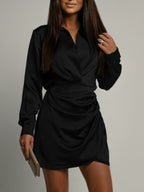 Simone Satin Dress detail view styled for Avrienne