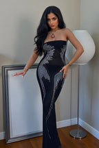 Angel Wings Rhinestone Strapless Bodycon Maxi Dress image 1