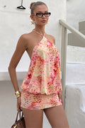 Chic Print Halter Backless Tie Waist Bodycon Mini Dress image 1