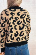 Cropped Animal Print Knit Cardigan image 4