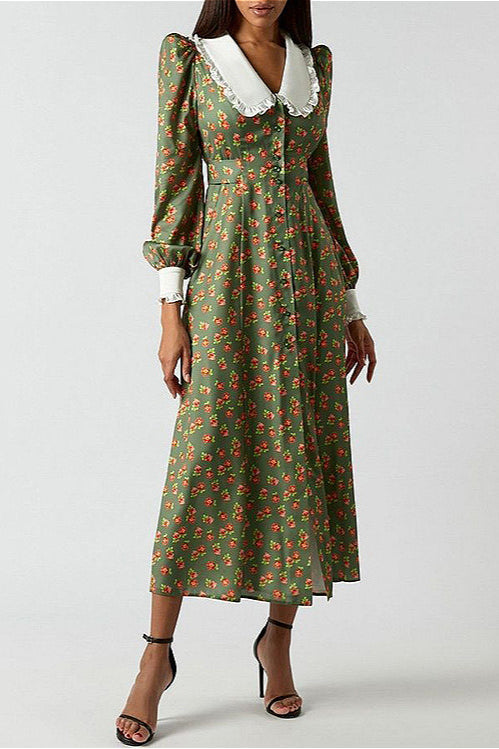 Collar Waist Cinched Stylish Floral Dress image 5