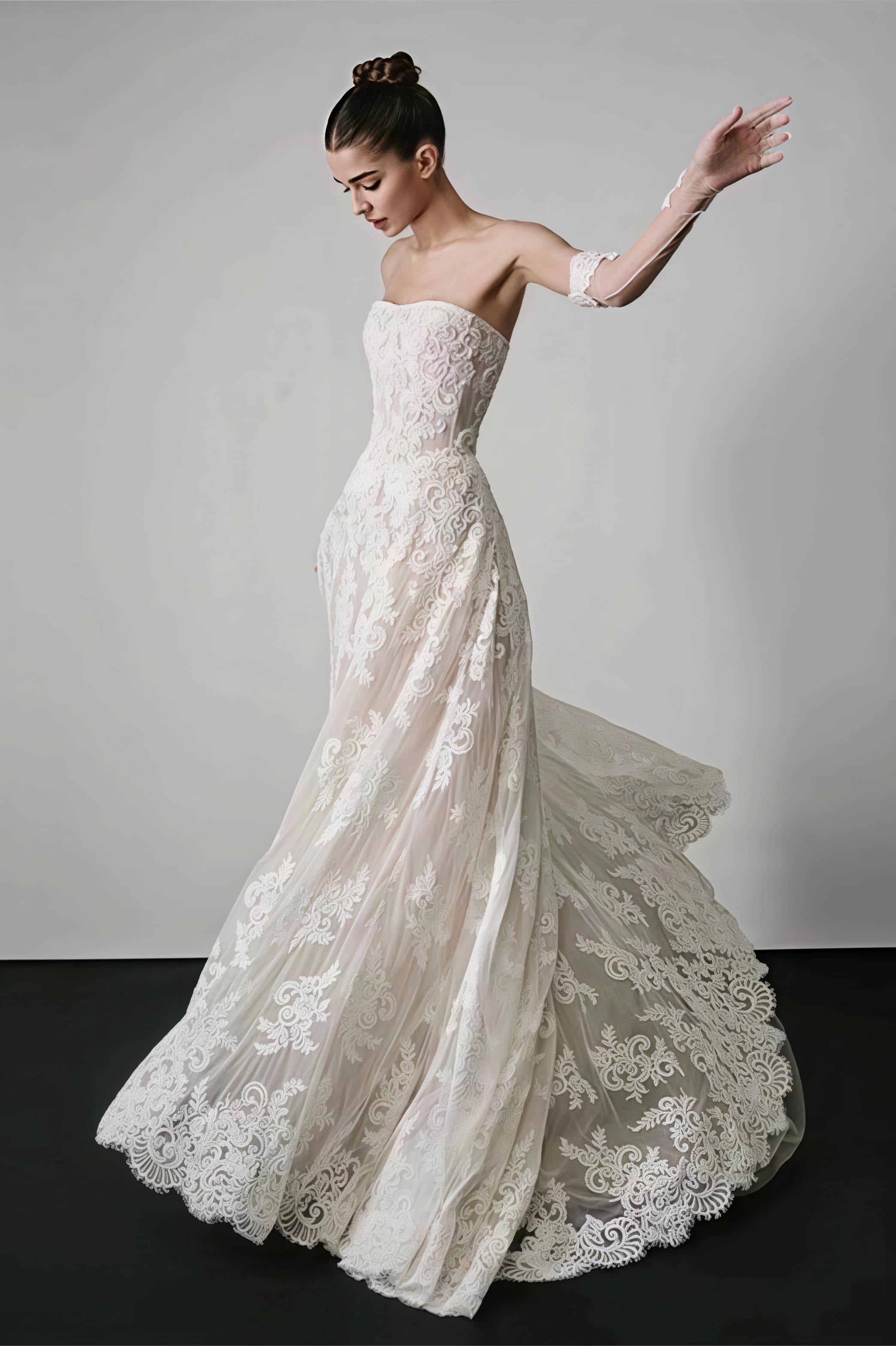 Vintage Lace Bandeau Floral Print Reception Dress image 2