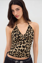 Leopard V Neck Slim Vacation Halter Top image 3