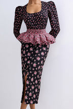 Square Neck Digital Print Ruffled Belt Floral Dress image 3