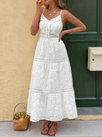 Carina Eyelet Dress detail view styled for Avrienne