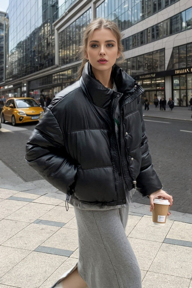 Cropped Faux Leather Insulated Puffer Jacket image 17