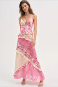 Deep V Ruffle Floral Lace Patchwork Cami Maxi Dress image 1