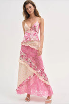 Deep V Ruffle Floral Lace Patchwork Cami Maxi Dress image 1
