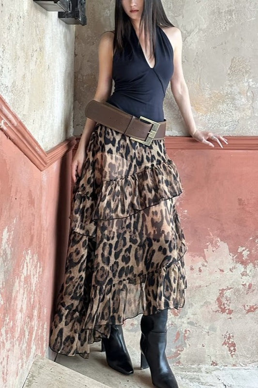Y2K Leopard Print High-Waisted Loose Fit Skirt image 3