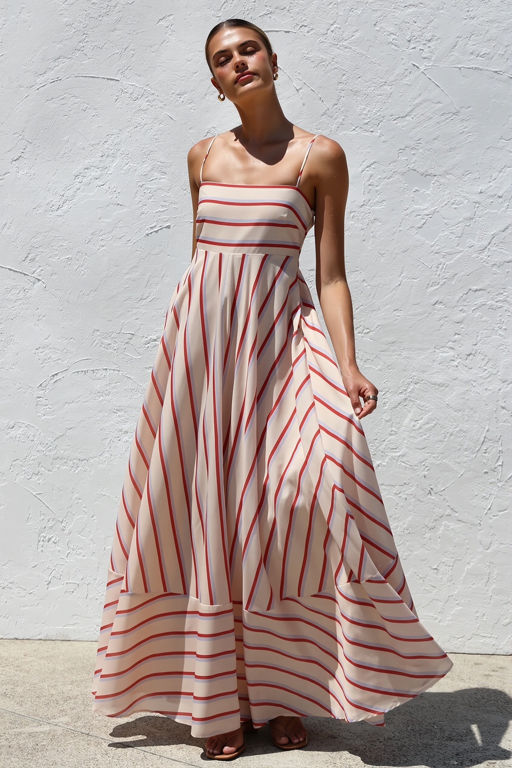 Striped High Waist Swing Cami Boho Dress image 1