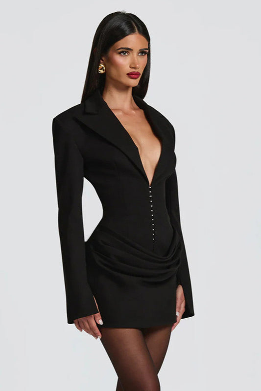 Solid Tailored Deep V Neck Slim Waist Mini Dress image 9