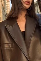 Black PU Leather Blazer Jacket image 5