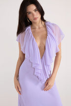 Simple Deep V Ruffle Solid Elegant Maxi Dress image 4